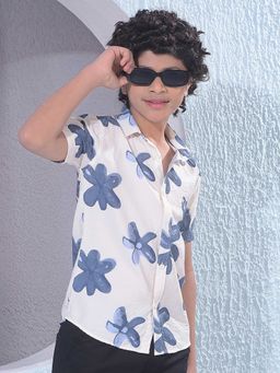 CRIMSOUNE CLUB - Boys Blue Floral Print Shirt