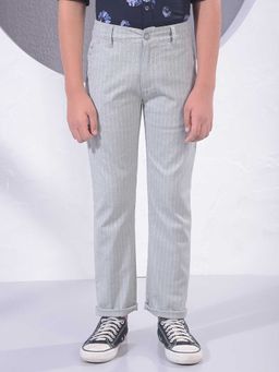 CRIMSOUNE CLUB - Boys Grey Vertical Stripes Straight Trouser