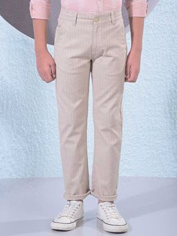 CRIMSOUNE CLUB - Boys Beige Vertical Stripes Trouser