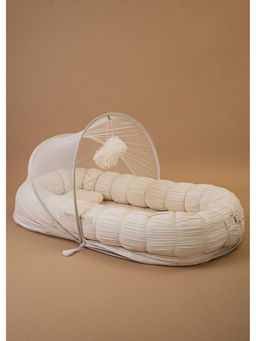 Baby Jalebi - Personalized Sleep Cloud Baby Nest Bed with Mosquito Net (Beige)