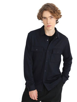 Rare Rabbit - Arlington Dark Navy Plain Regular Fit Shacket