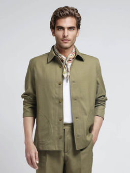 Rare Rabbit - Aront Olive Plain Relaxed Fit Jacket