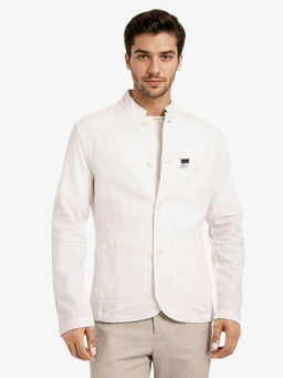 Rare Rabbit - Bastein Off White Plain Relaxed Fit Jacket