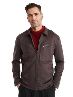 Rare Rabbit - Bax-3 Dark Brown Plain Relaxed Fit Jacket