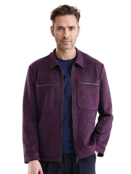 Rare Rabbit - Bax-3 Dark Purple Plain Relaxed Fit Jacket