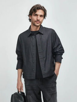 Rare Rabbit - Biot-S Charcoal Plain Relaxed Fit Shacket