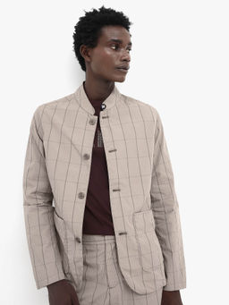 Rare Rabbit - Brez Beige Checked Relaxed Fit Jacket