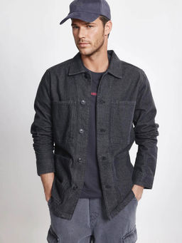 Rare Rabbit - Brond Black Plain Regular Fit Jacket