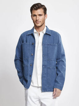 Rare Rabbit - Brond Blue Plain Regular Fit Jacket