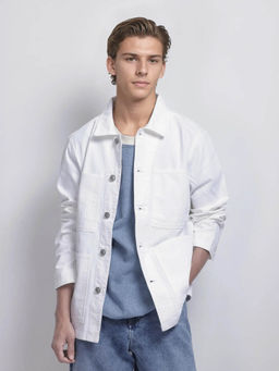 Rare Rabbit - Brond White Plain Regular Fit Jacket