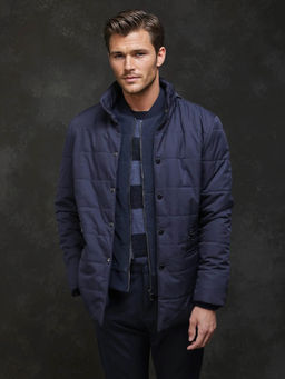 Rare Rabbit - Brunel Navy Blue Plain Regular Fit Jacket