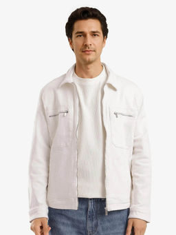 Rare Rabbit - Denner Off White Plain Relaxed Fit Jacket