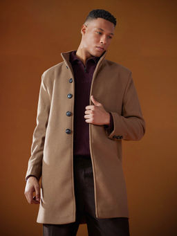 Rare Rabbit - Dune-2 Brown Plain Relaxed Fit Coat
