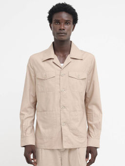 Rare Rabbit - Echos Beige Plain Relaxed Fit Jacket