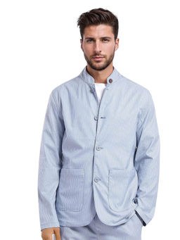 Rare Rabbit - Glewt Pastel Blue Striped Regular Fit Jacket