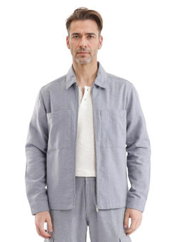 Rare Rabbit - Kaai Blue Textured Regular Fit Shacket