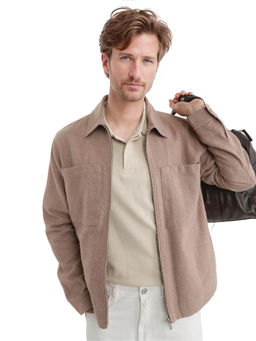 Rare Rabbit - Kaai Brown Textured Regular Fit Shacket