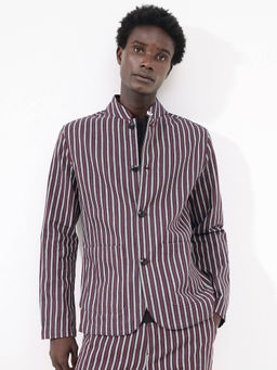 Rare Rabbit - Kimon Maroon Striped Relaxed Fit Jacket