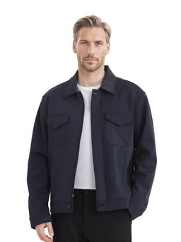 Rare Rabbit - Mapi Navy Blue Plain Regular Fit Jacket