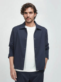 Rare Rabbit - Micraso Navy Blue Checked Regular Fit Shacket