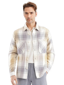 Rare Rabbit - Netsk Beige Checked Regular Fit Shacket