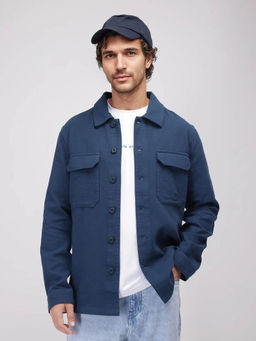 Rare Rabbit - Prest-25 Dusky Blue Plain Regular Fit Shacket