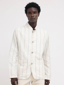 Rare Rabbit - Ray Off White Striped Relaxed Fit Jacket