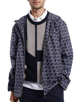 Rare Rabbit - Sappon Navy Blue Monogram Print Boxy Fit Jacket