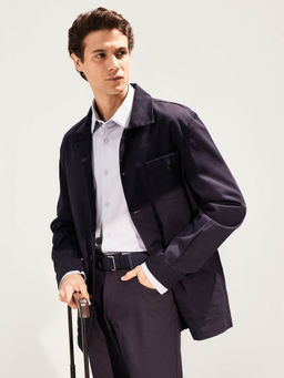 Rare Rabbit - Torroy Navy Blue Plain Regular Fit Jacket