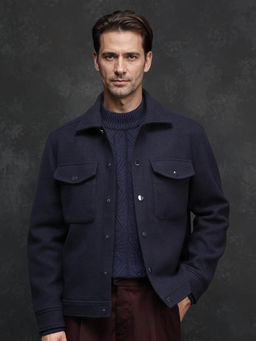 Rare Rabbit - Tweedo-2 Navy Blue Textured Relaxed Fit Jacket