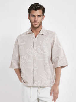 Rare Rabbit - Tyra Beige Jacquard Oversized Fit Shacket