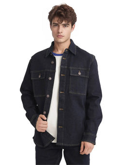 Rare Rabbit - Yulio Navy Blue Plain Slim Fit Jacket