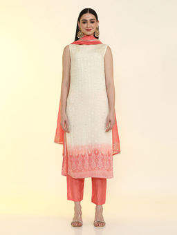 Jaipur Kurti - Women Peach Embroidered Regular Fit Kurta with Pant and Dupatta (Set of 3)