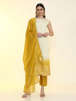 Jaipur Kurti - Women Yellow Embroidered Regular Fit Kurta with Pant and Dupatta (Set of 3)