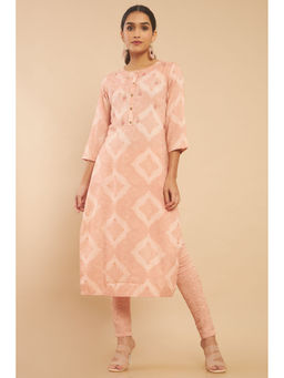 Soch - Peach Rayon Kurta With Printed Designs And Hand Embroidery.