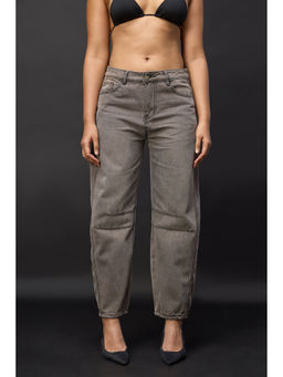 FREAKINS - Taupe Grey Barrel Leg Jeans