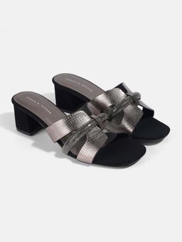 Lemon & Pepper - Gun Metal Grey Fancy Block Heel Sandals