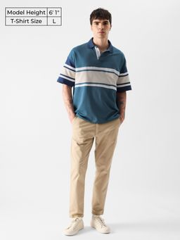The Souled Store - Solids: Ocean Blue Colourblock Oversized Polos For Mens