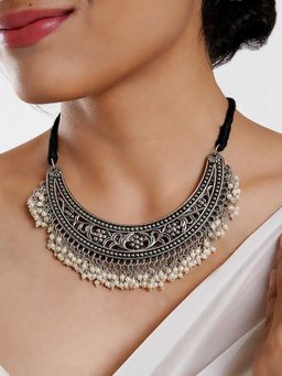 Teejh - Shirin silver oxidised pearl necklace