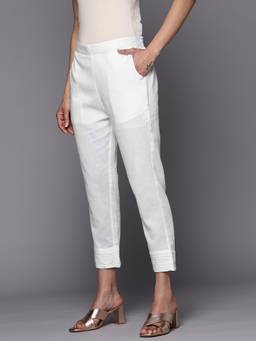 Libas - White Cotton Solid Pant
