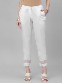Libas - White Cotton Solid Pant
