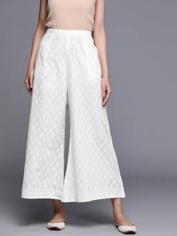Libas - White Cotton Printed Palazzo