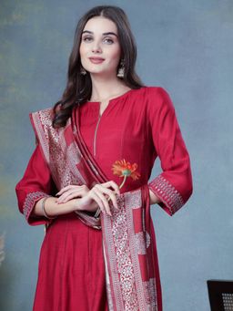 Nayam by lakshita - Solid Embroidered Flared Anarkali Kurta with Palazzo and Dupatta (Set of 3)