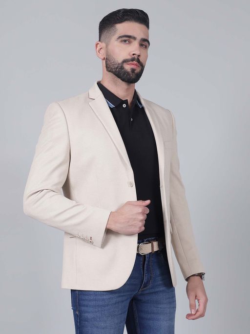 Cantabil Men Beige Double Breasted Solid Blazer