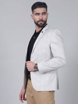Cantabil - Men Grey Double Breasted Checks Blazer
