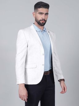 Cantabil - Men Off White Double Breasted Solid Blazer