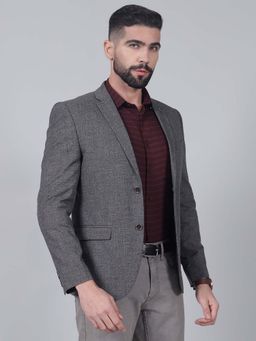 Cantabil - Men Grey Double Breasted Solid Blazer