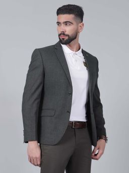 Cantabil - Men Charcoal Double Breasted Solid Blazer