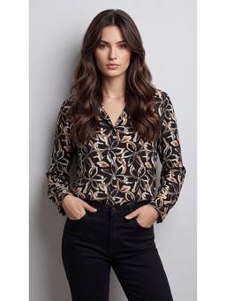 Twenty Dresses by Nykaa Fashion - Black & Brown Poly Cotton Floral Printed Shirt