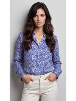 Twenty Dresses by Nykaa Fashion - Sky Blue & White Poly Geometric Printed Shirt